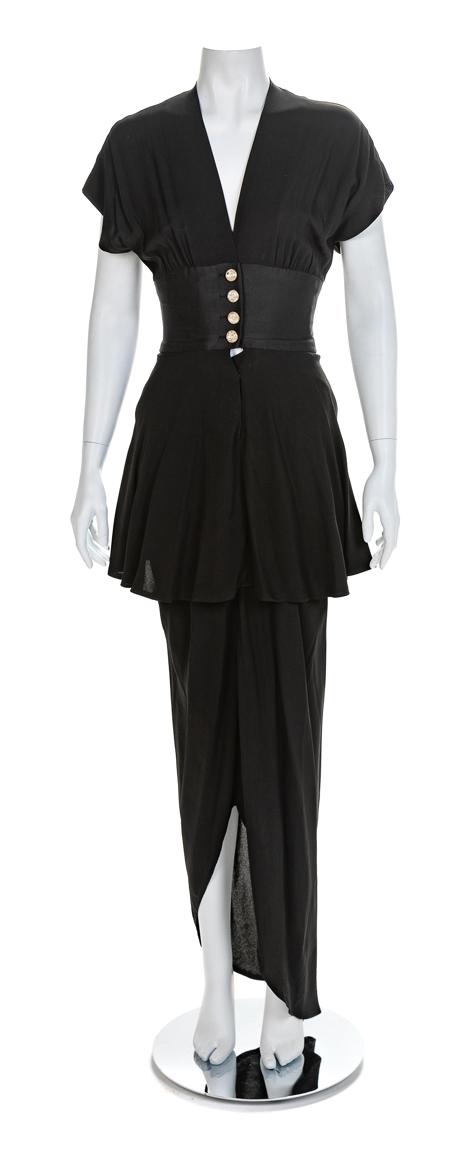 Traina-Norell Black Crepe Tiered Dress, 1940s No size label