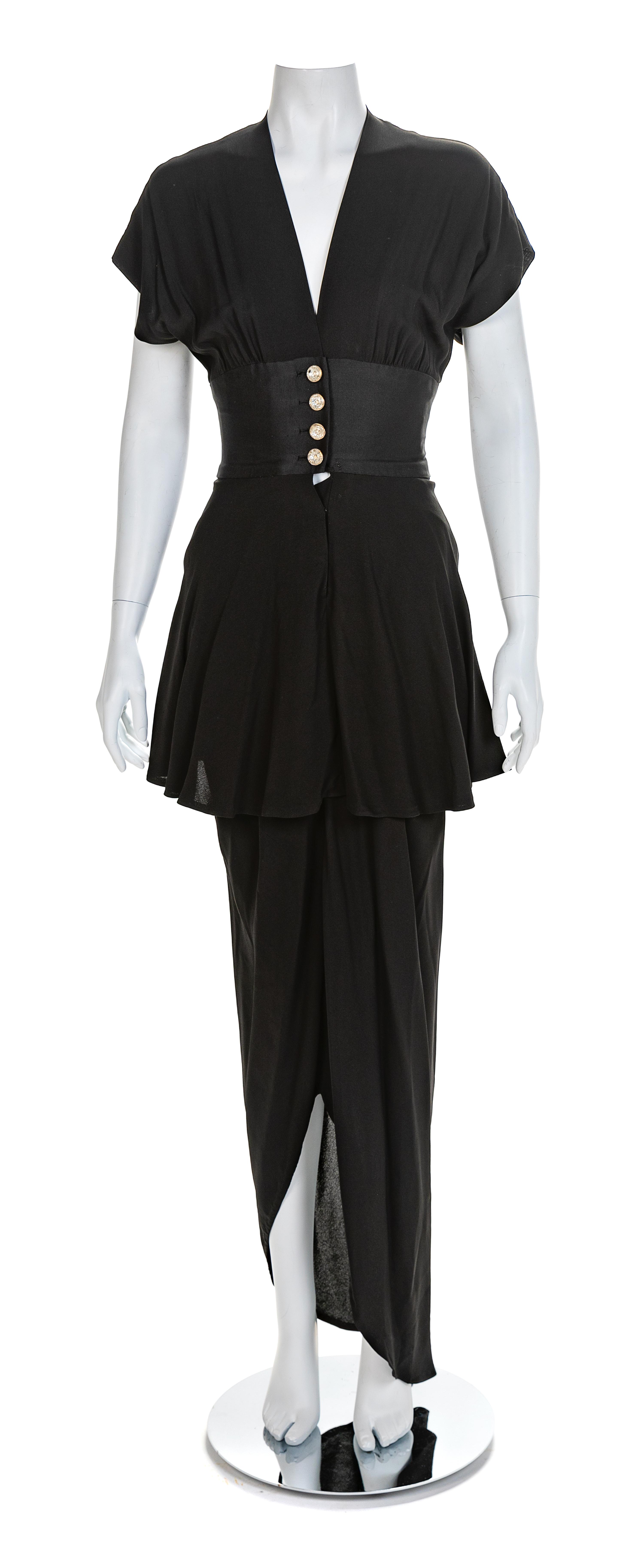 Traina-Norell Black Crepe Tiered Dress, 1940s No size label