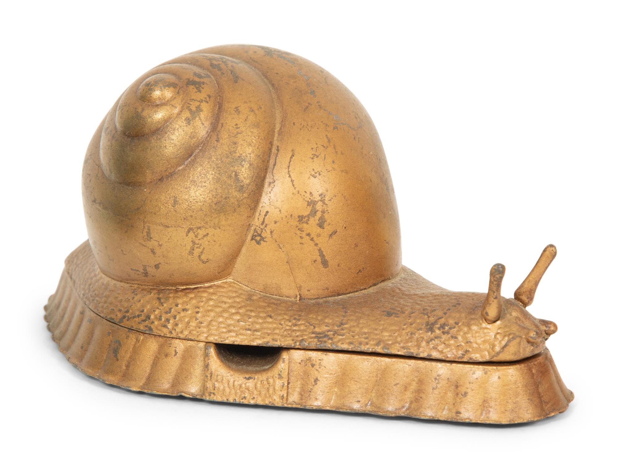 Two Murano Colored Glass Snails and a Gilt Metal Snail-Form Ashtray