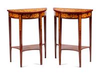 A Pair of Dutch Marquetry Demilune Side Tables