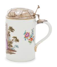 A Silver Mounted Meissen Porcelain Tankard