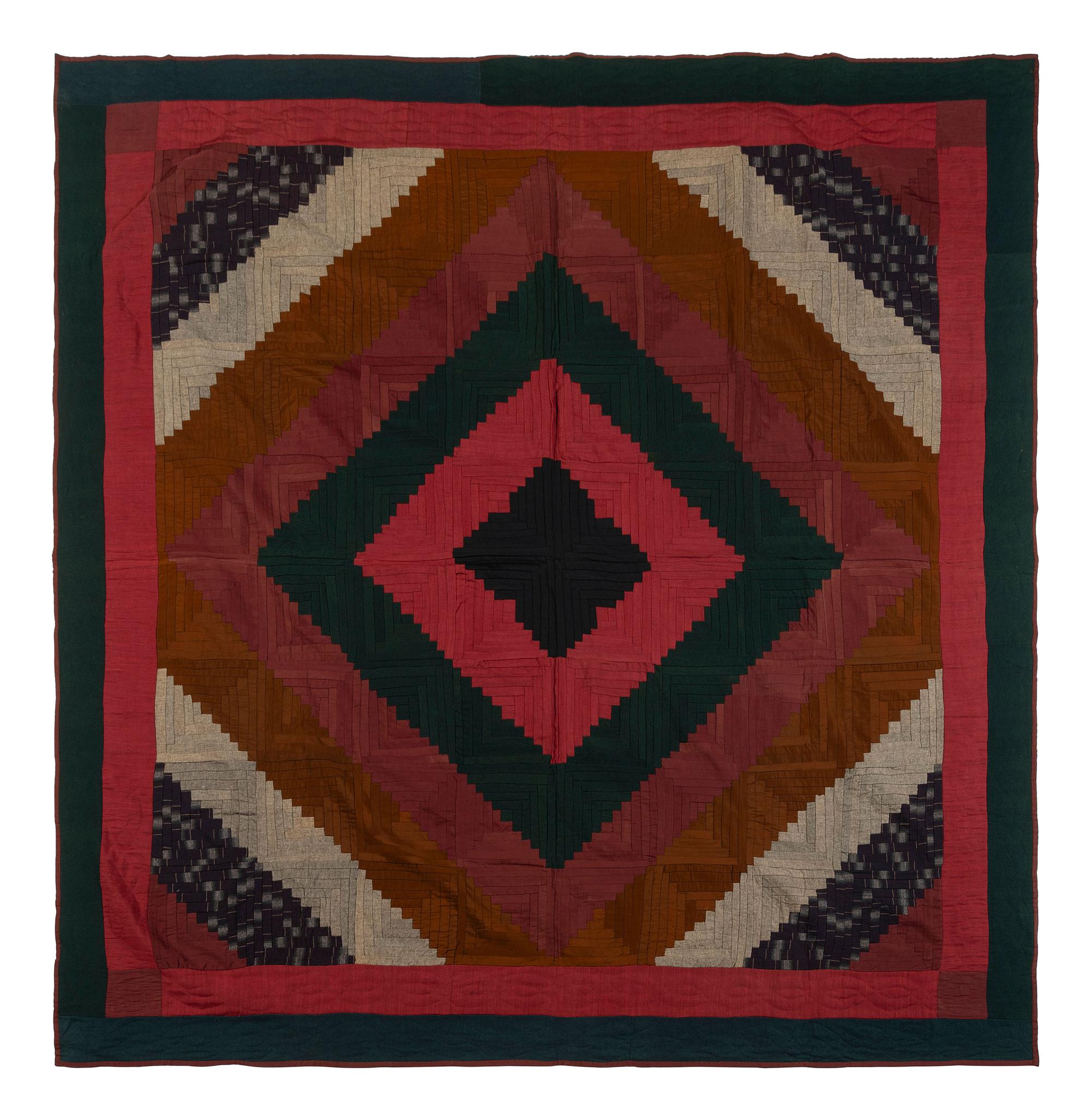 An Amish Wool 'Log Cabin -Barn Raising' Pattern Quilt