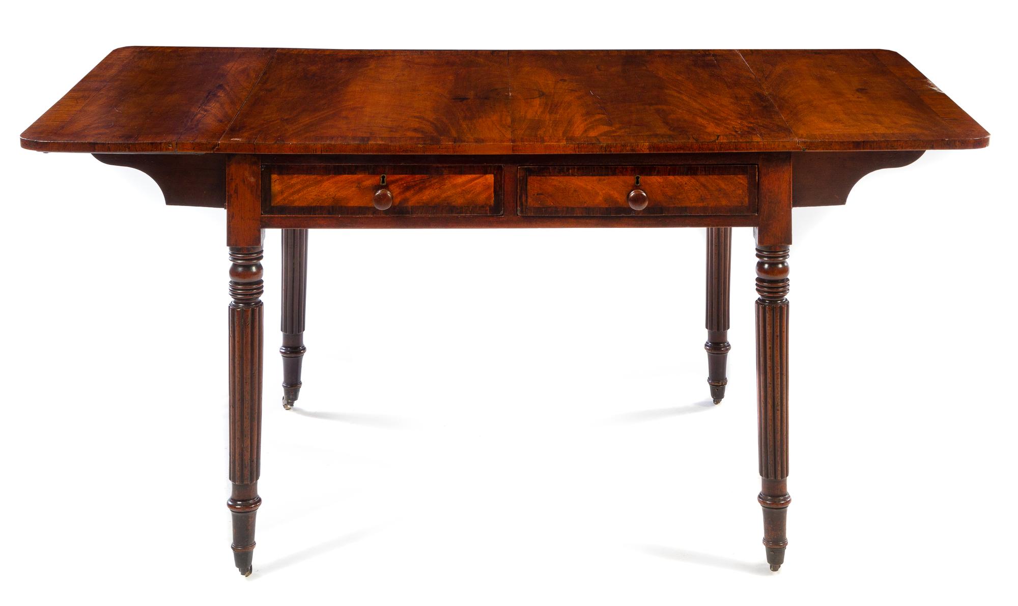 A Regency Mahogany Drop-Leaf Table Height 29 x width 36 1/4 (closed) x depth 32 inches. — 19TH CENTURY