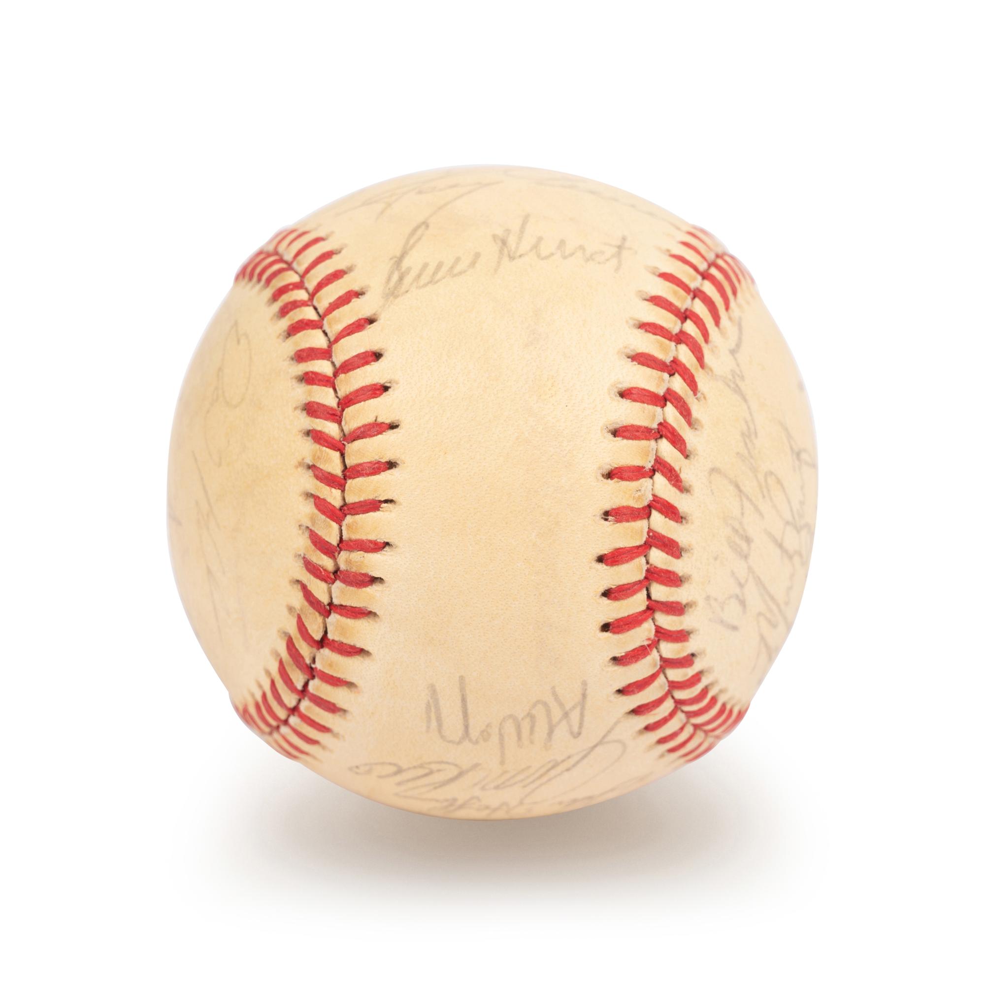 A 1986 Boston Red Sox American League Champions Team Signed Autograph Baseball with 30 Signatures (Beckett Authentication Services Letter BAS Certified),