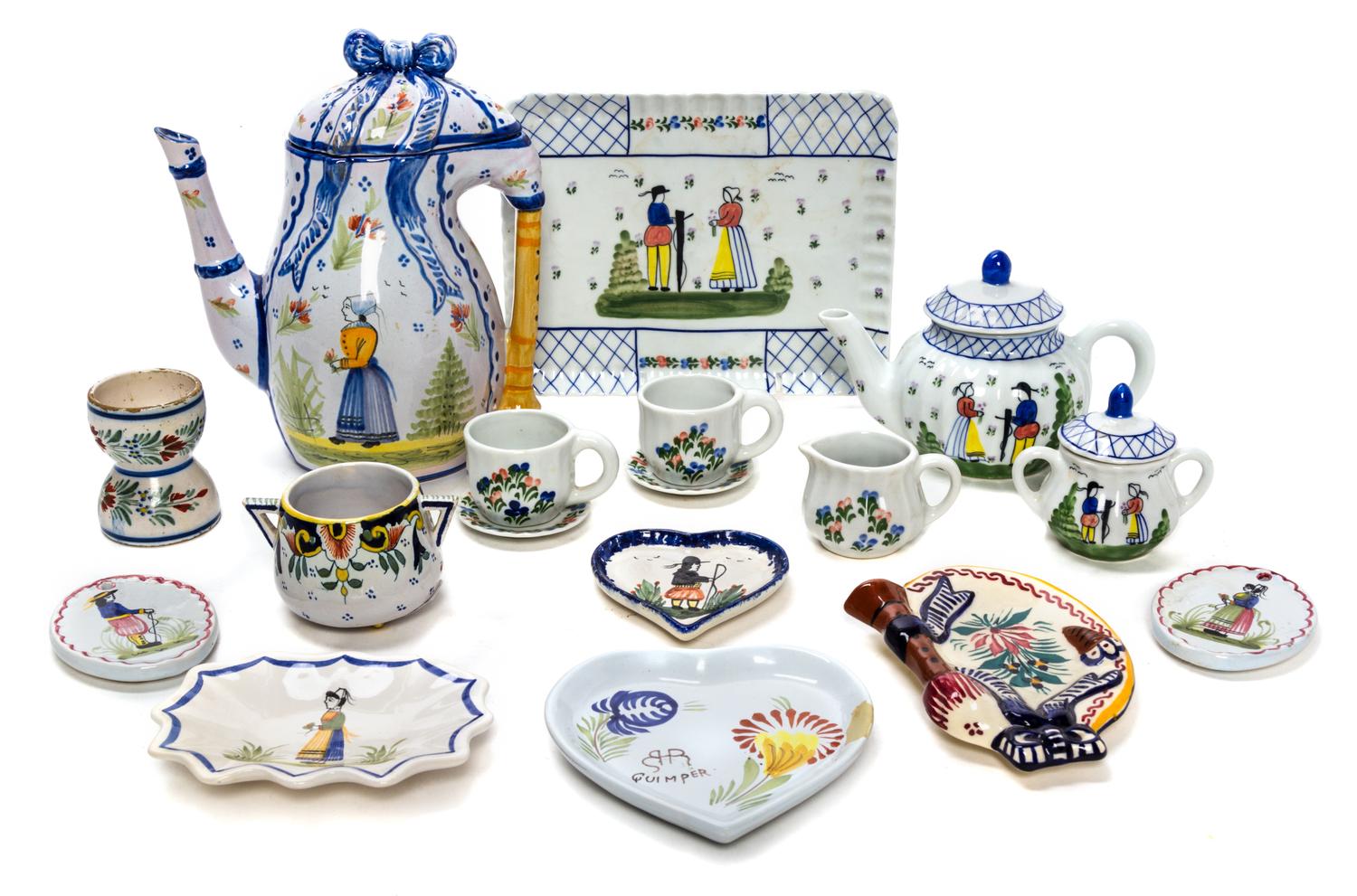 A Collection of Quimper Pottery Articles Height of tallest 9 3/4 inches.