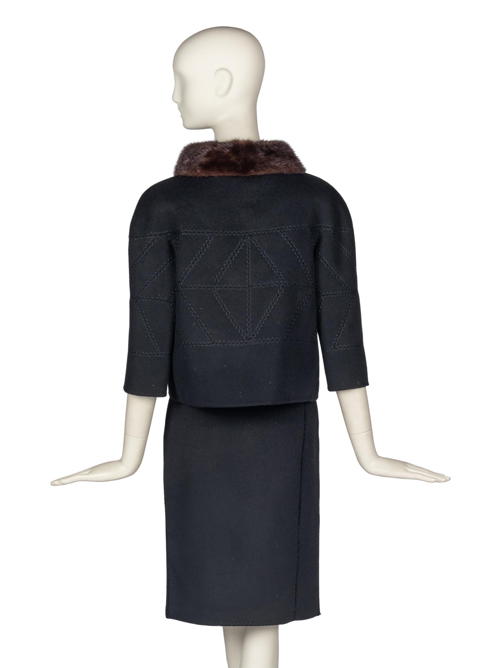 J. Mendel Mink-Trimmed Wool Skirt Suit