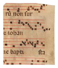 LOMBARD OR TUSCAN ARTIST A partial leaf from a Choir Book, with an illuminated initial ‘M’, in Latin, illuminated manuscript on parchment [Italy, Lombardy or Tuscany, c. 1450-1500]