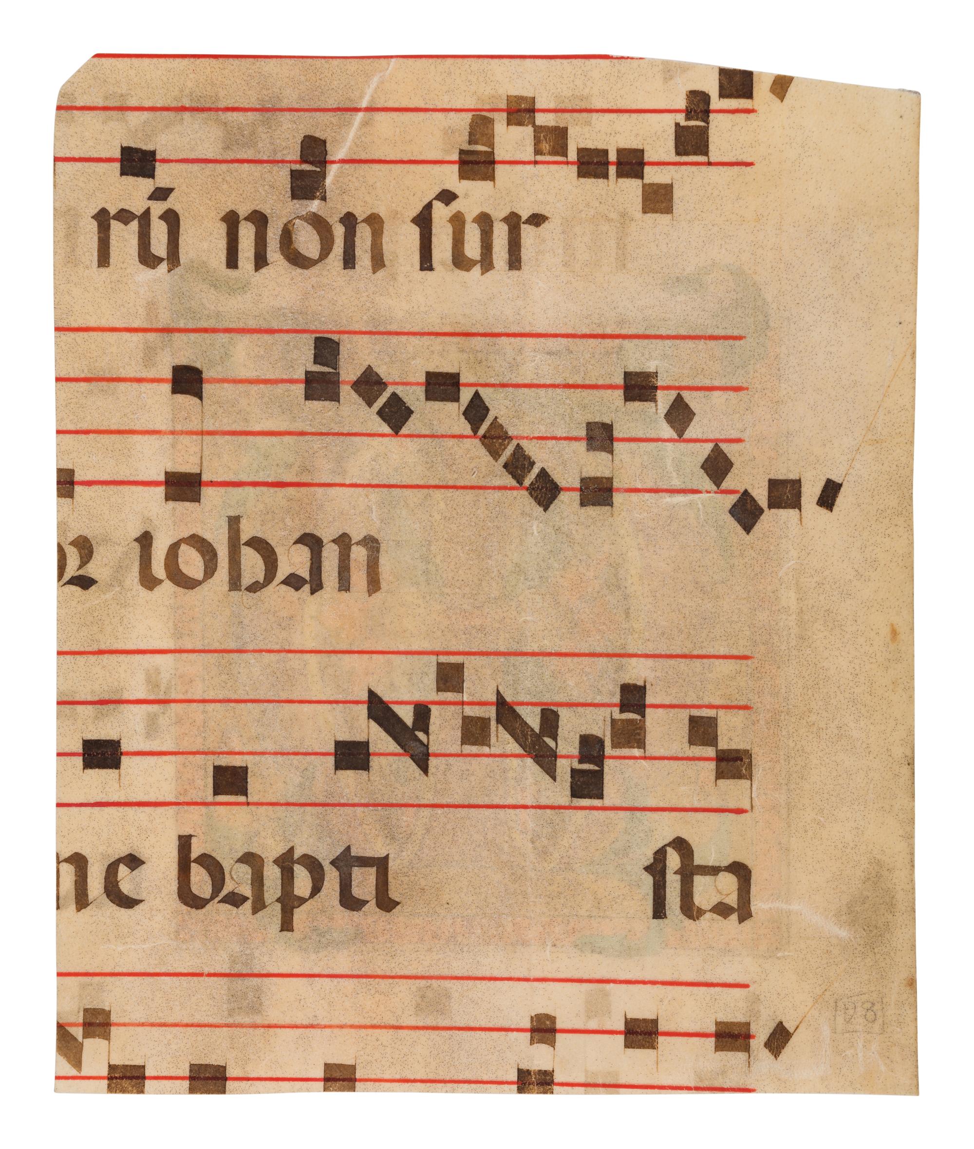 LOMBARD OR TUSCAN ARTIST A partial leaf from a Choir Book, with an illuminated initial ‘M’, in Latin, illuminated manuscript on parchment [Italy, Lombardy or Tuscany, c. 1450-1500]