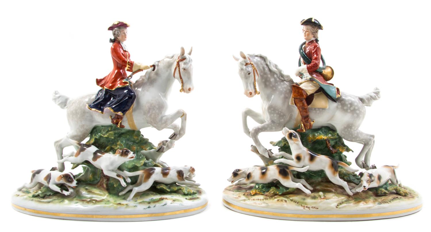 A Pair of German Porcelain Figural Groups, Height 12 3/4 inches.