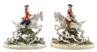 A Pair of German Porcelain Figural Groups, Height 12 3/4 inches.