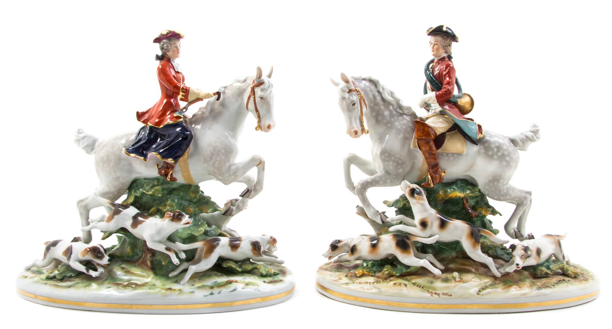 A Pair of German Porcelain Figural Groups, Height 12 3/4 inches.