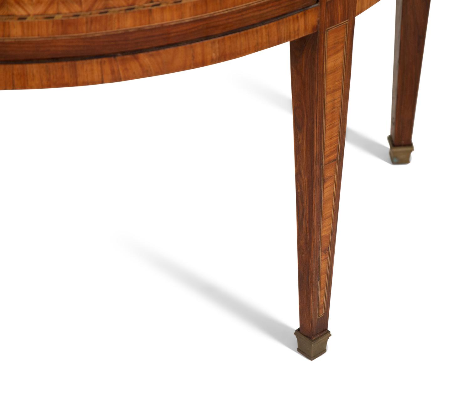 A Pair of Louis XVI Style Demilune Marble-Top Small Commodes