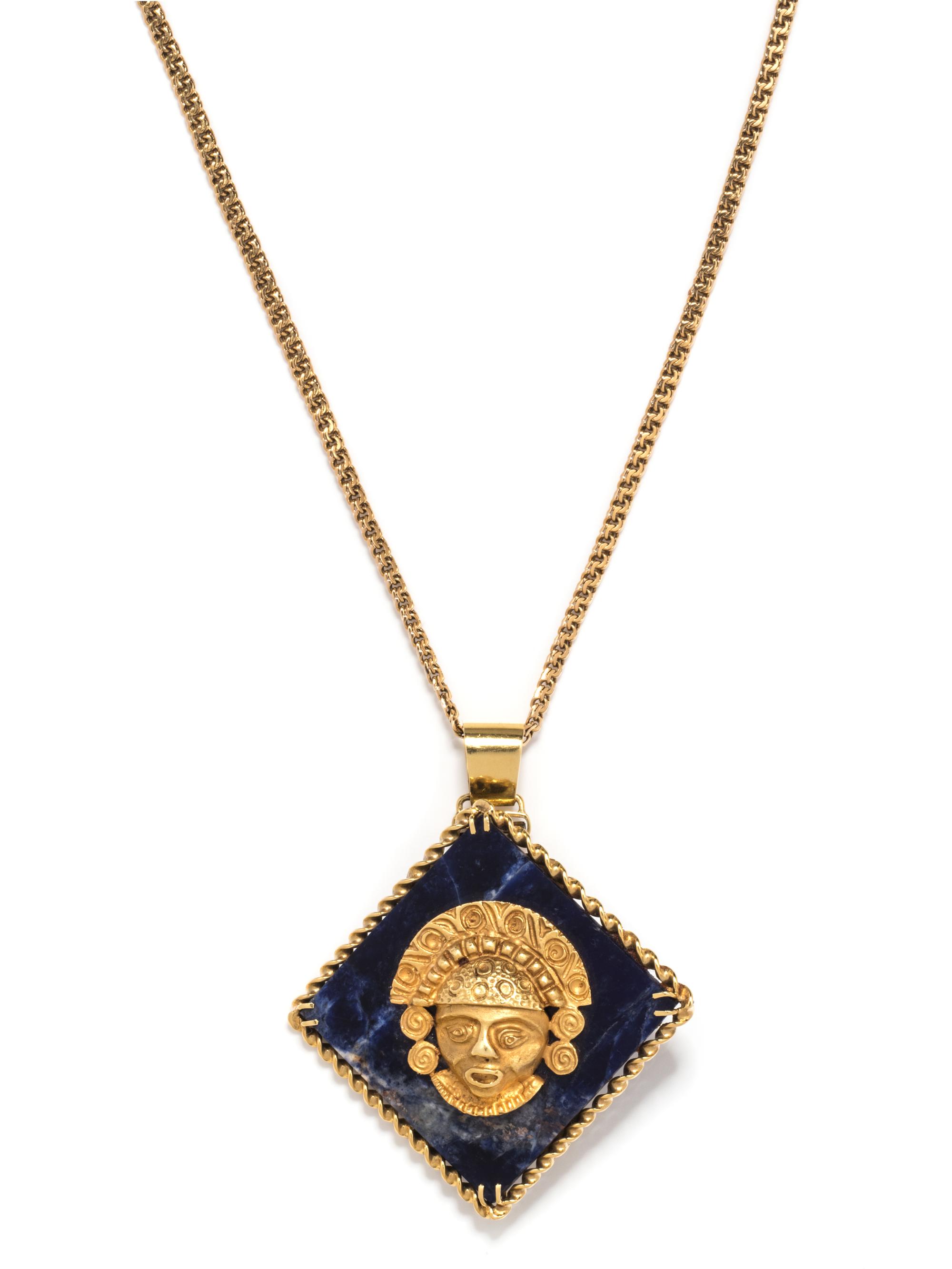 YELLOW GOLD AND SODALITE PENDANT/NECKLACE