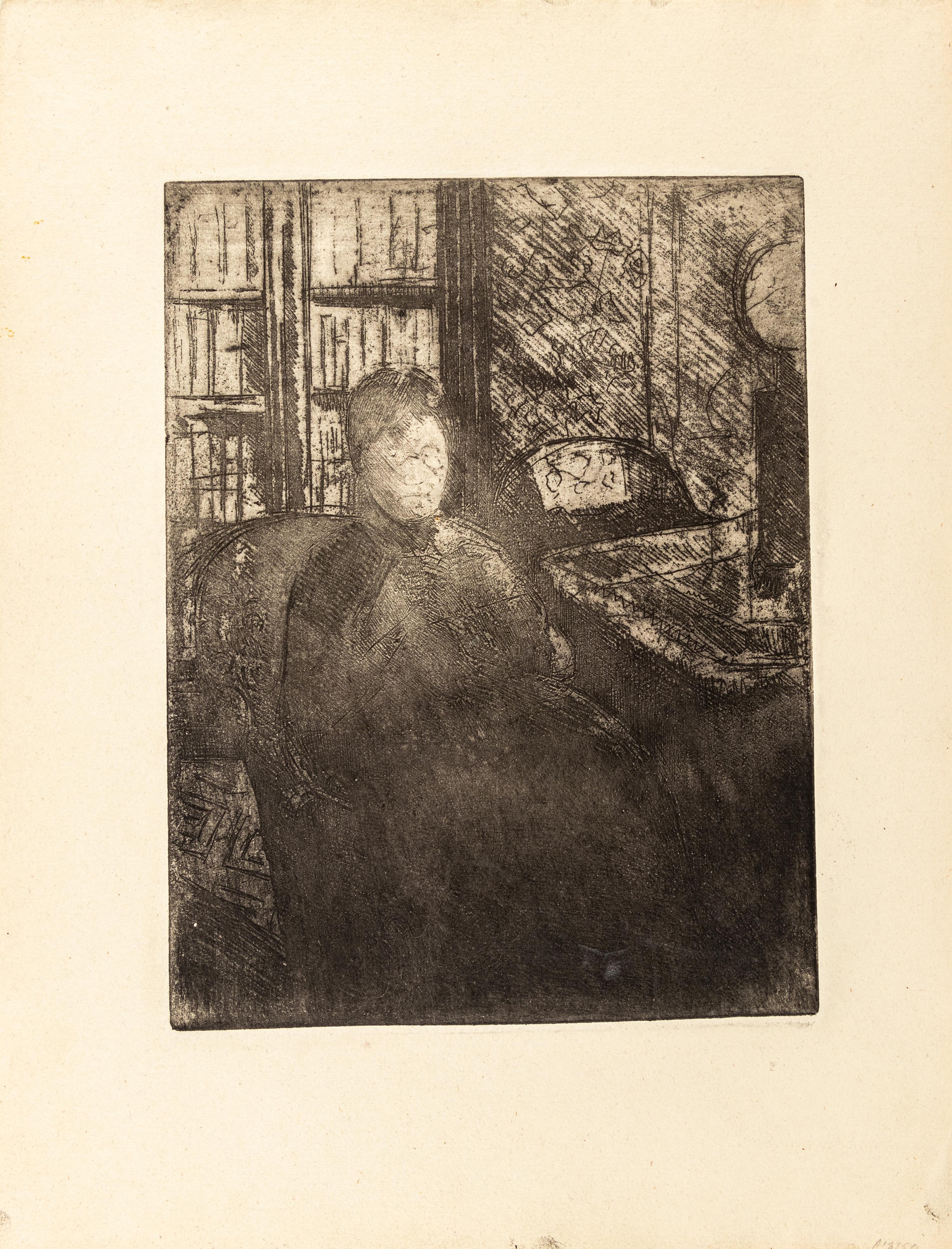 Knitting in the Glow of a Lamp , c. 1880
