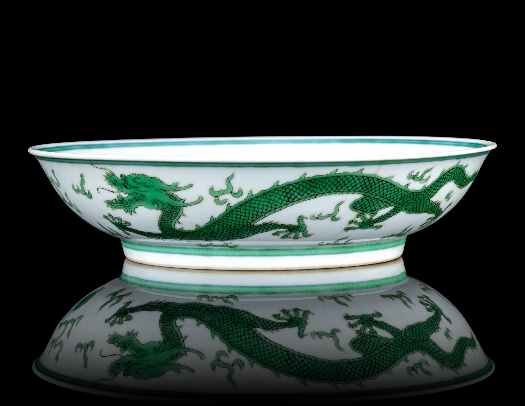 A Green Enameled Porcelain 'Dragon' Dish