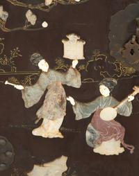 A Pair of Chinese Black Lacquer Side Cabinets with Inlaid Hardstone Decoration