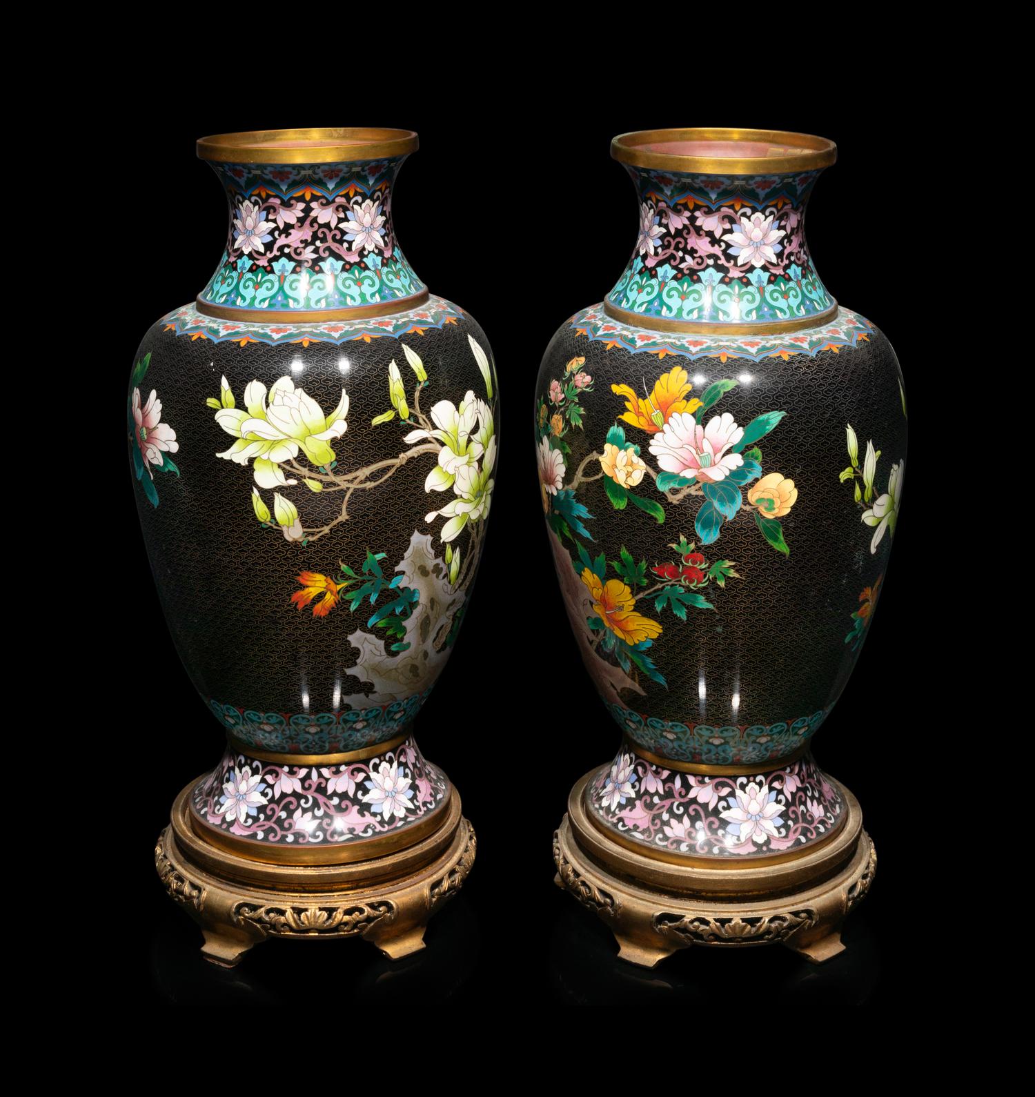 Two Pairs of Large Chinese Cloisonné Baluster Vases