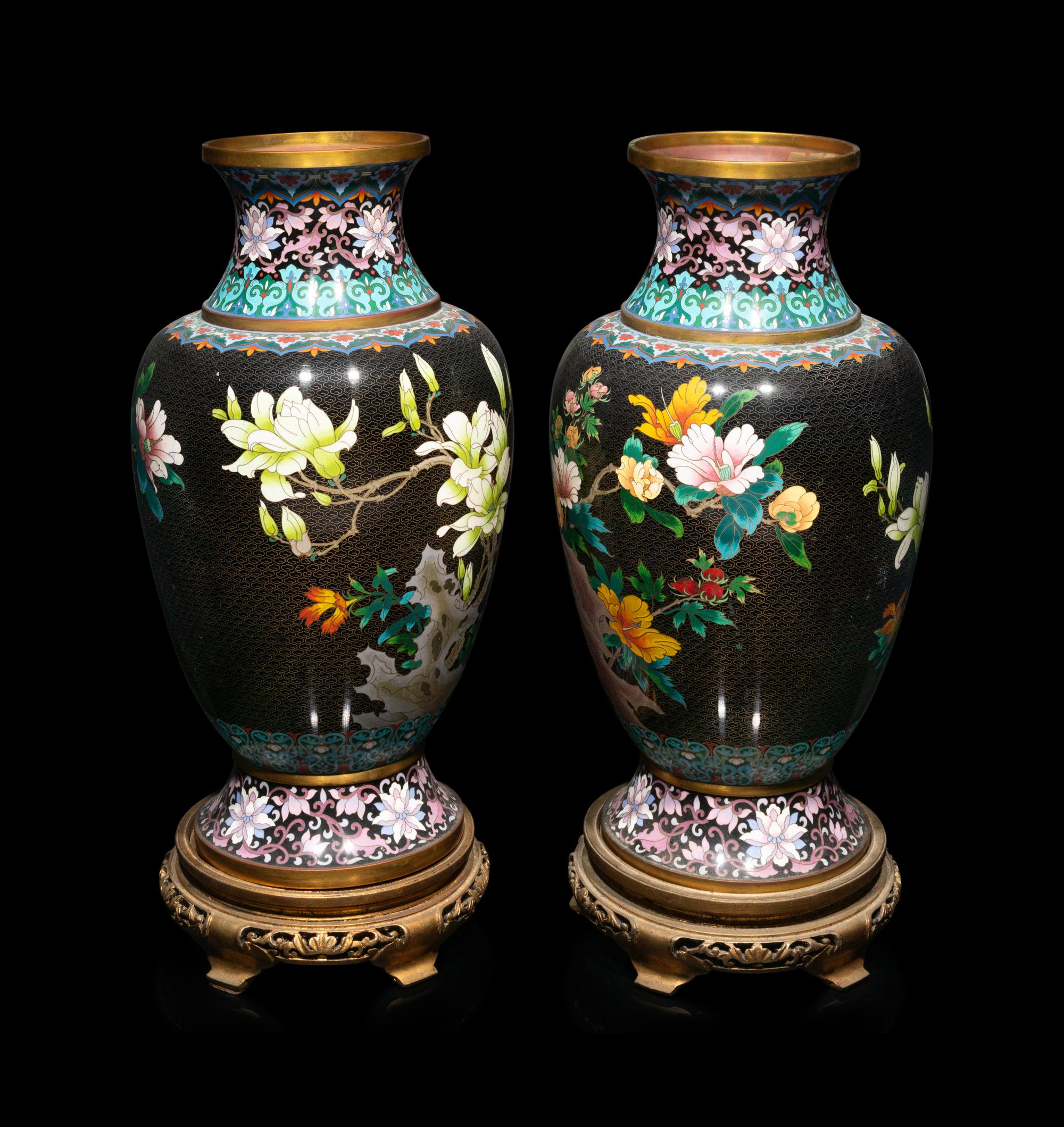 Two Pairs of Large Chinese Cloisonné Baluster Vases