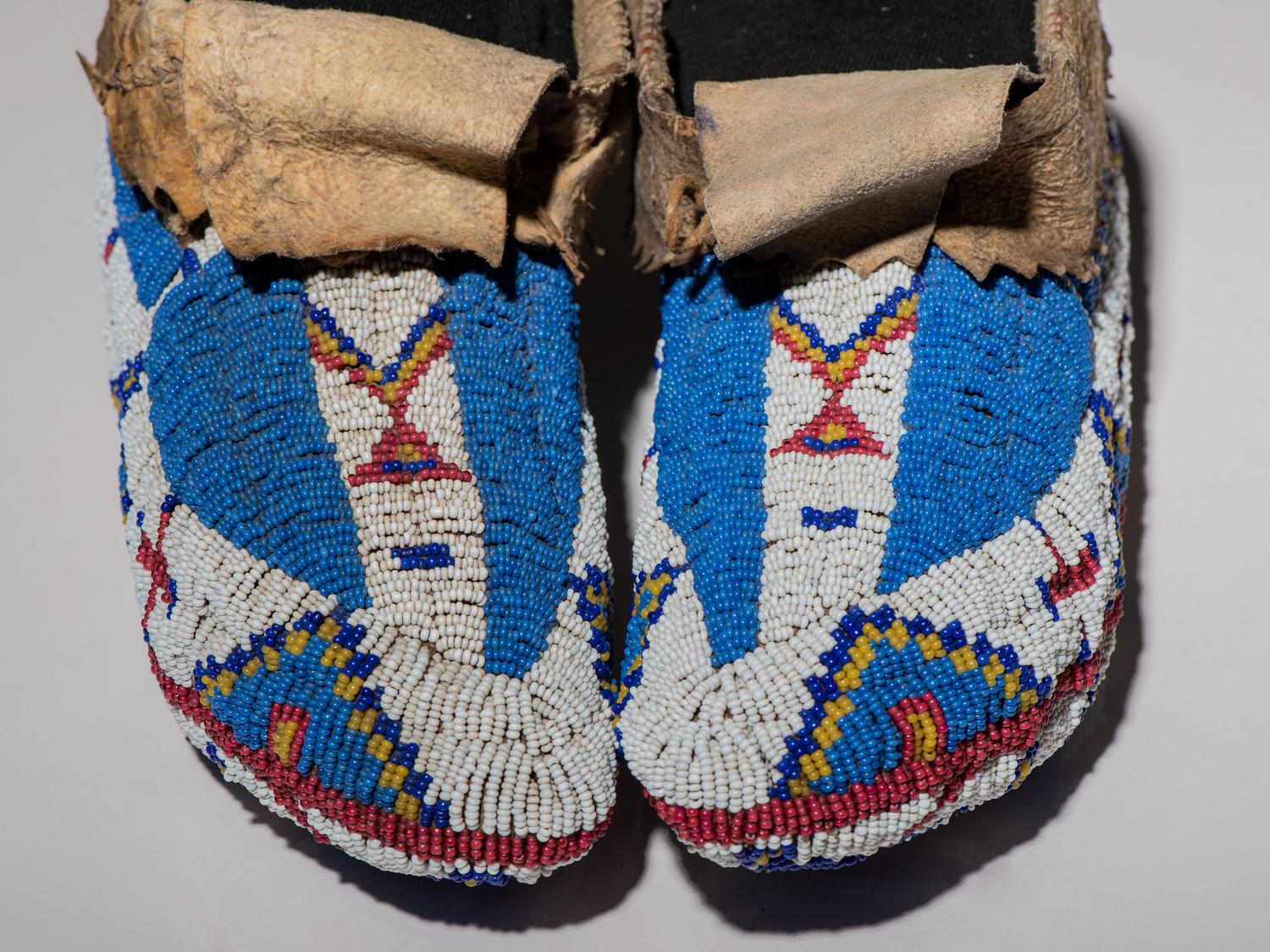 Sioux Fully Beaded Buffalo Hide Moccasins