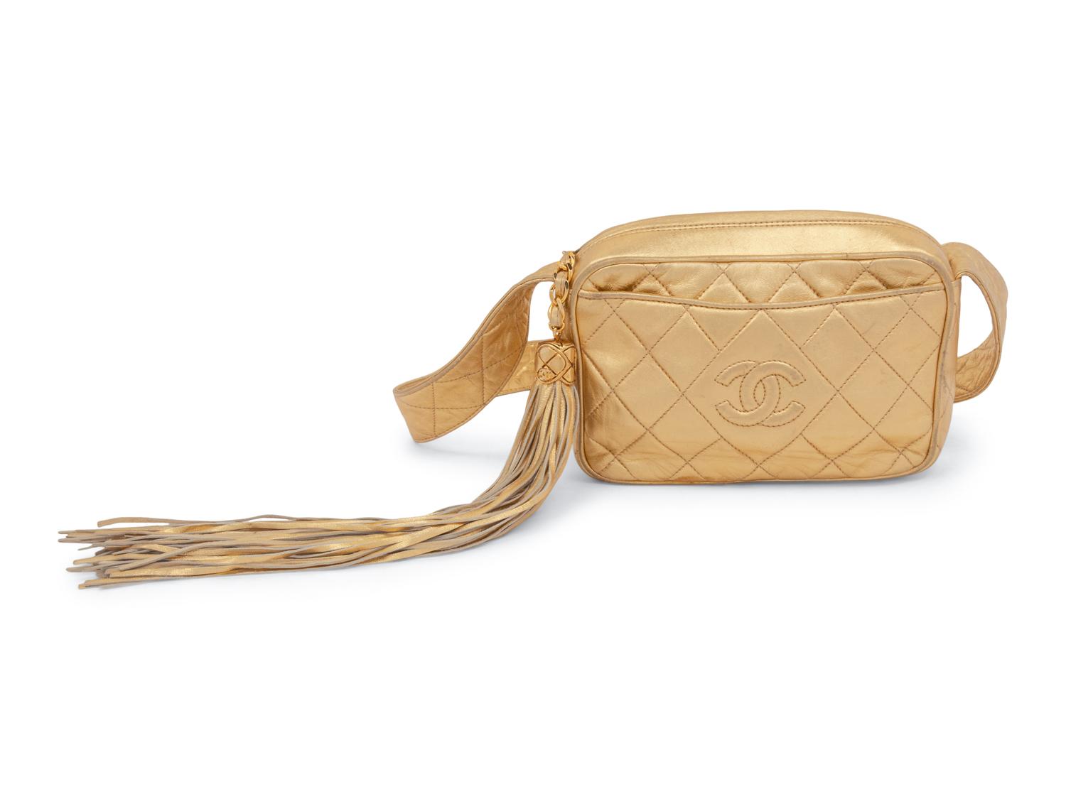 Chanel Small Quilted Gold Leather Camera Bag