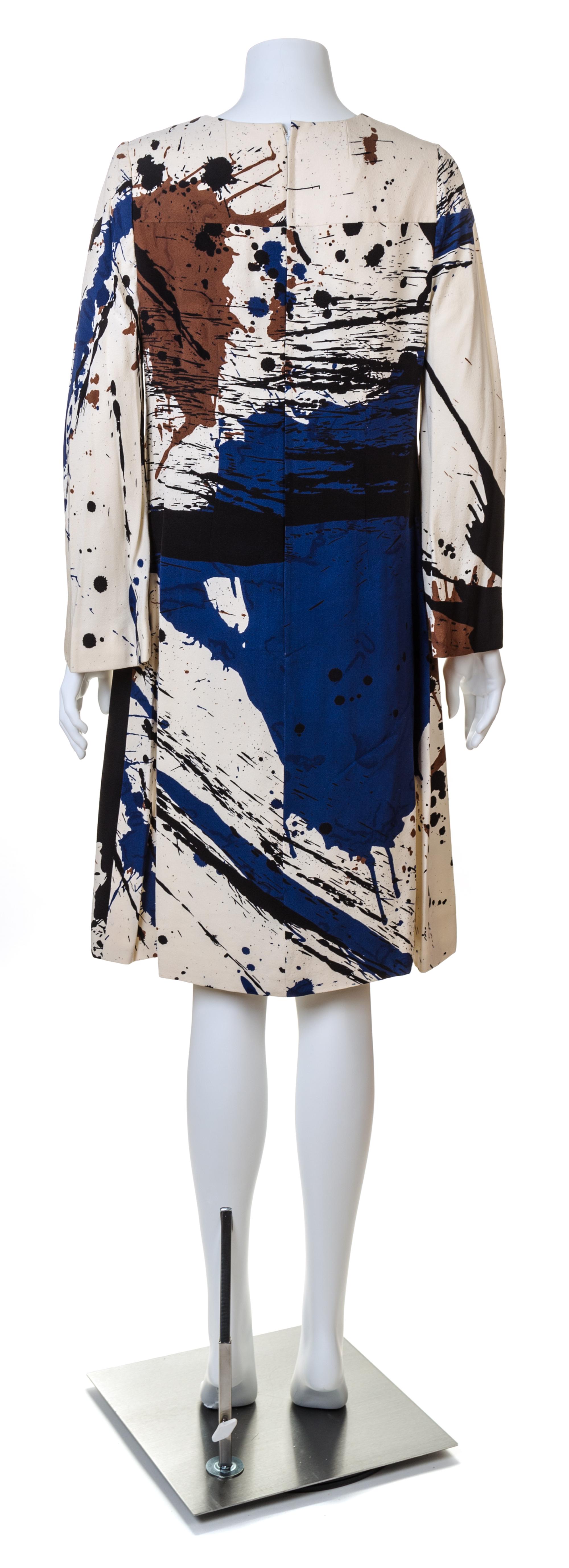 A Hanae Mori Silk Paint Splatter Dress, Size 14.