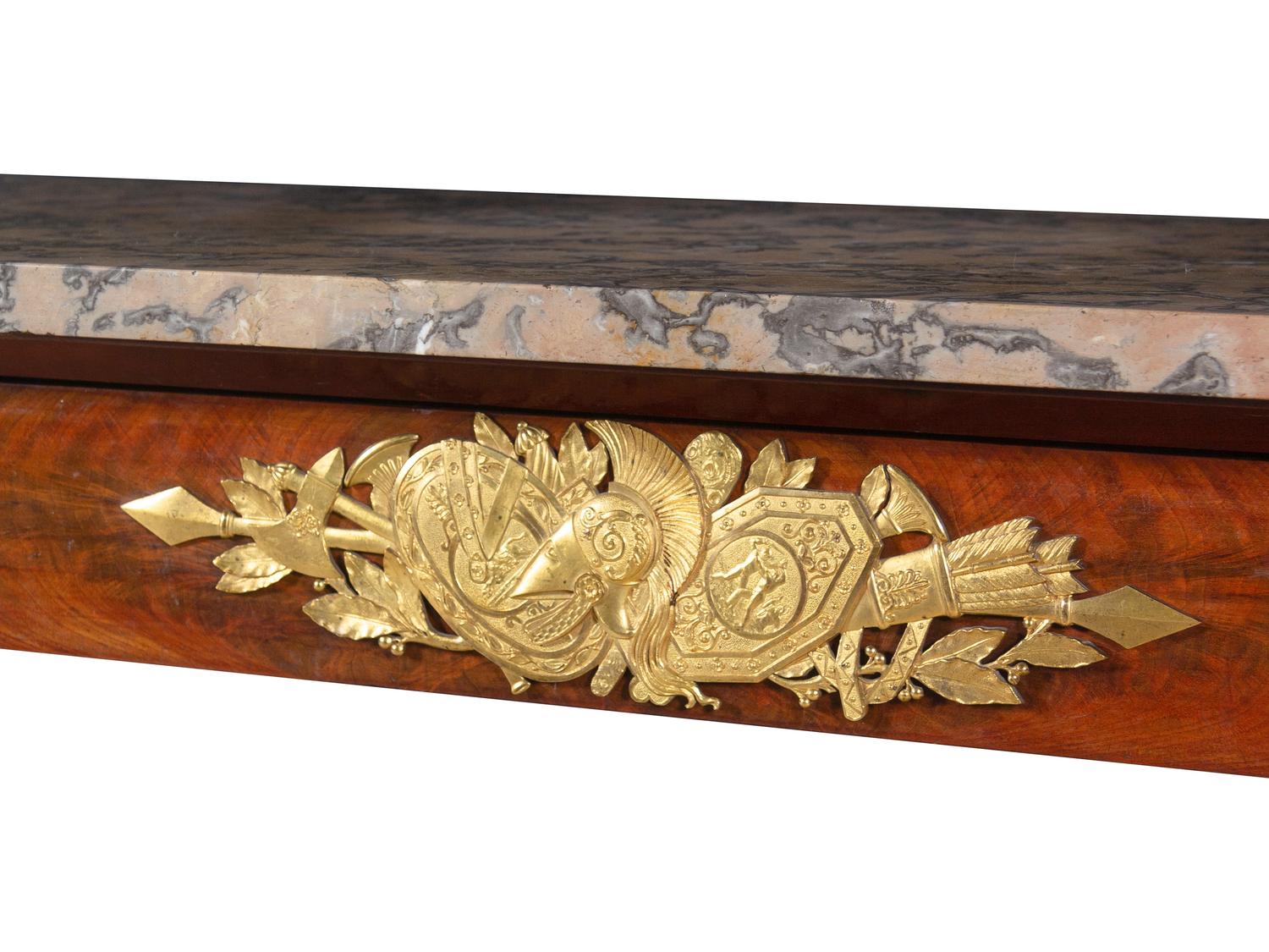 An Empire Style Gilt Metal Mounted Mahogany Marble-Top Pier Table