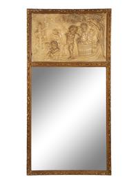 A French Molded Plaster-Inset Giltwood Trumeau Mirror