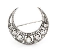 A Victorian Silver Topped Gold, Diamond and Pearl Crescent Brooch, 3.70 dwts.