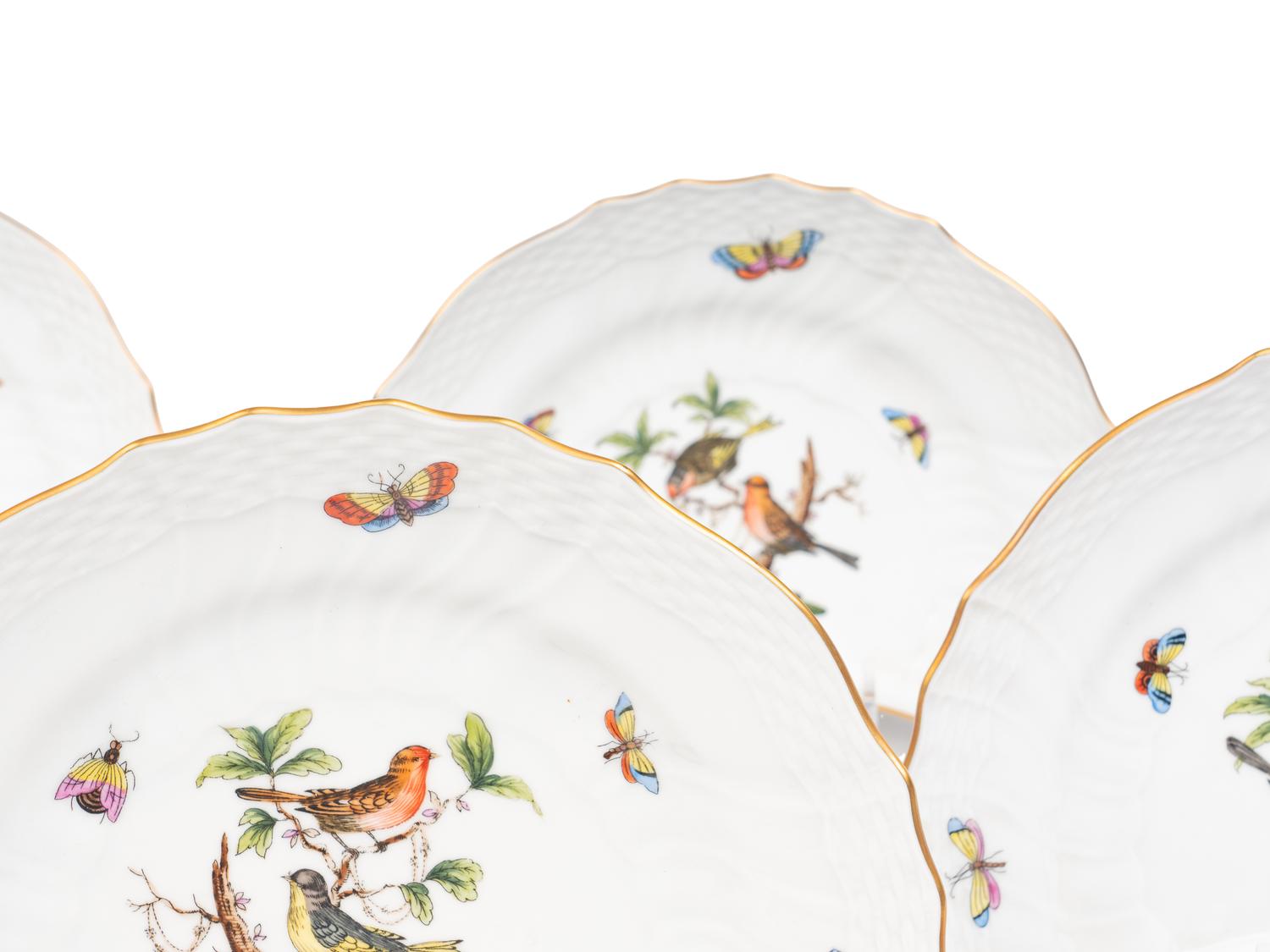 A Set of Eight Herend Rothschild Bird Crescent-Form Side Plates