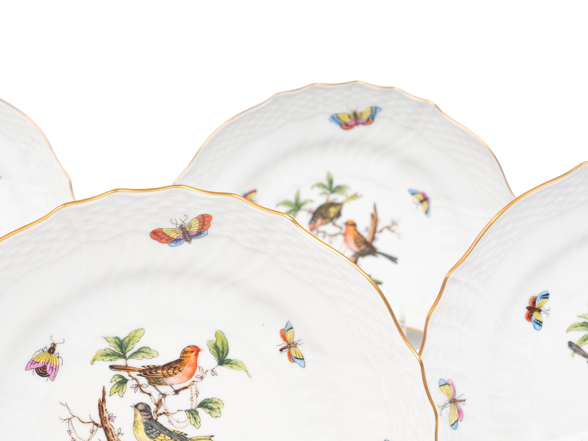 A Set of Eight Herend Rothschild Bird Crescent-Form Side Plates