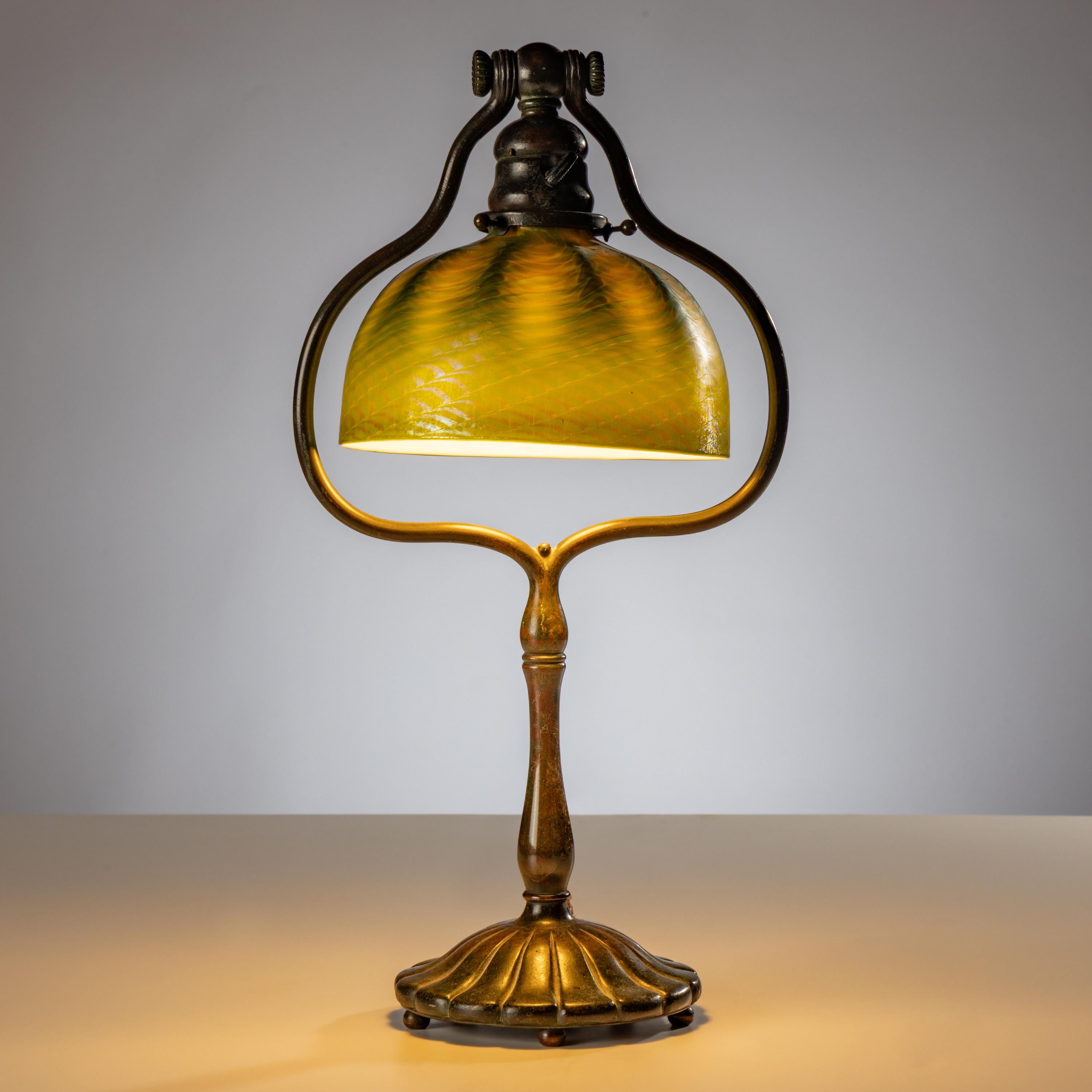 Tiffany Studios New York (American, 1880–1930) — Harp Table Lamp with Damascene Favrile shade, c. 1910