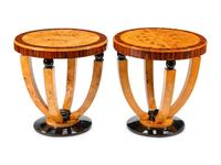 A Pair of Art Deco Style Part Ebonized Burlwood Side Tables