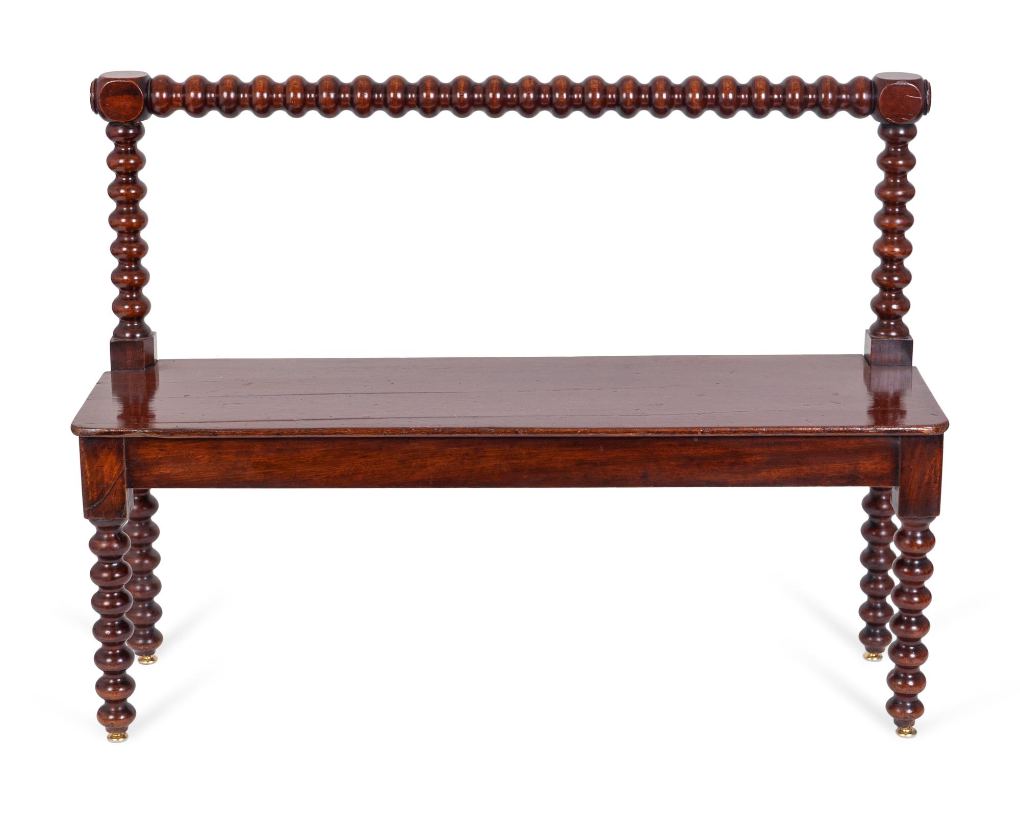 An English Bobbin-Turned Mahogany Hall Bench — LATE 19TH/EARLY 20TH CENTURY