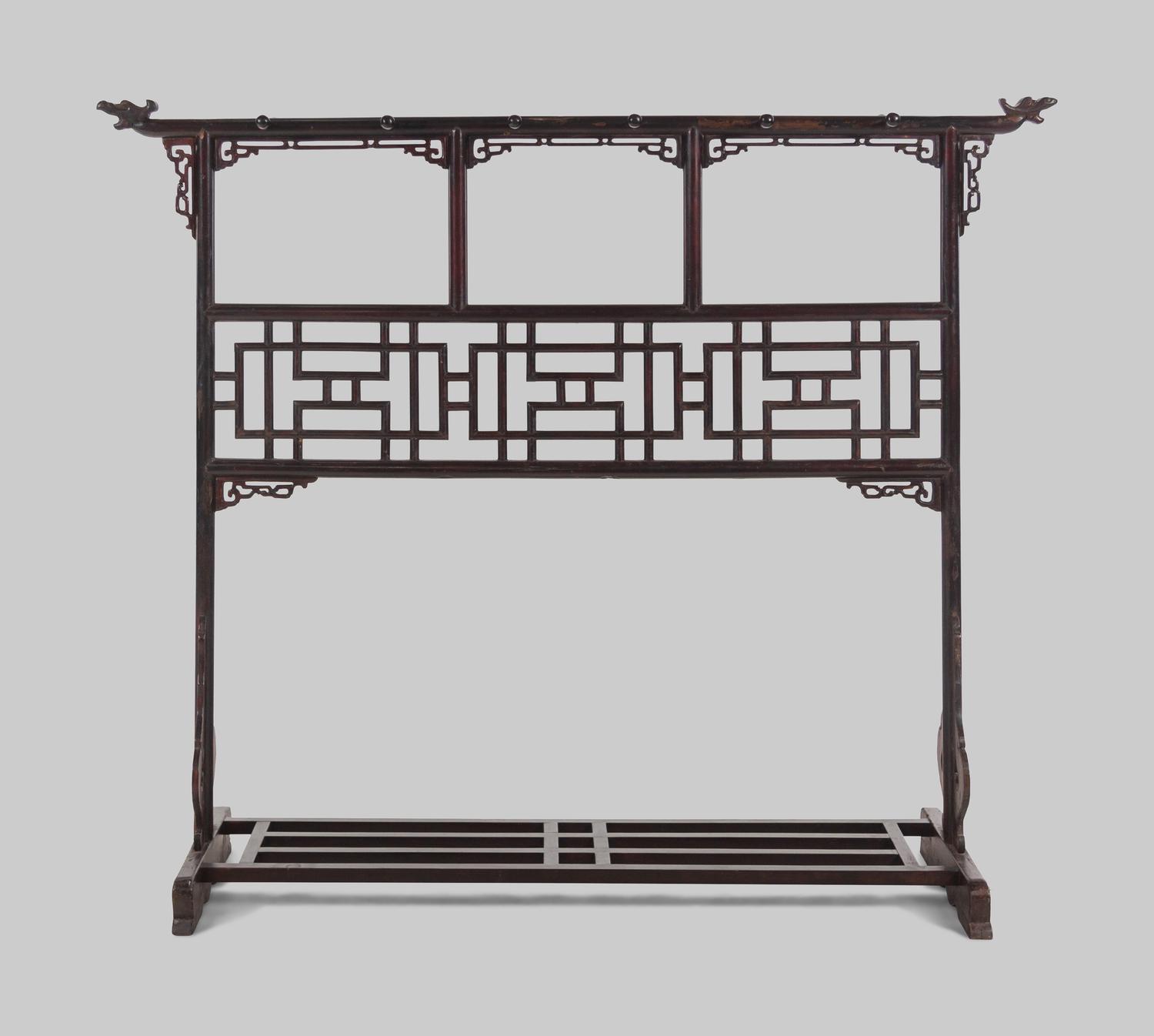 A Chinese Brown Lacquered Softwood Cloth Rack