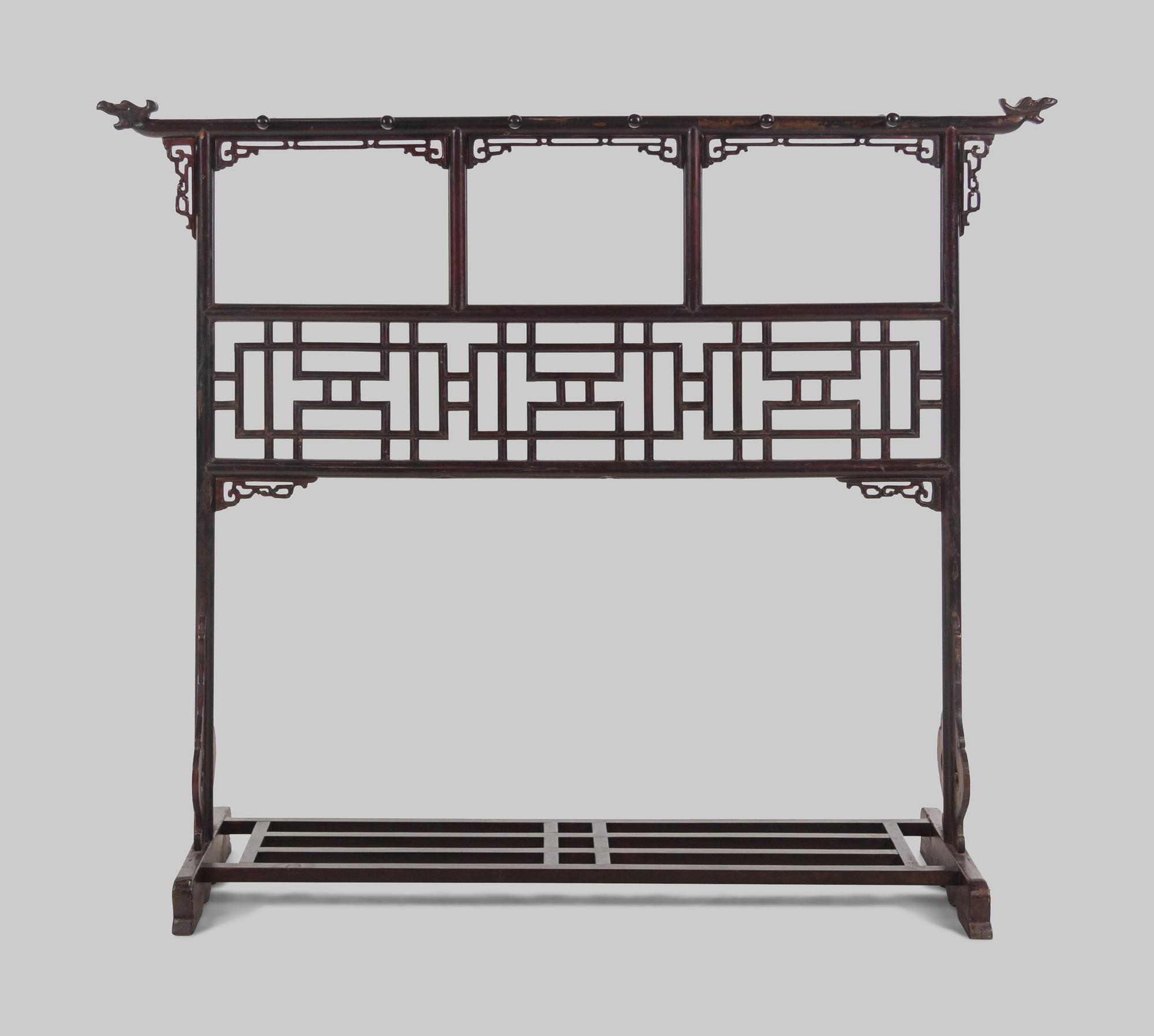 A Chinese Brown Lacquered Softwood Cloth Rack