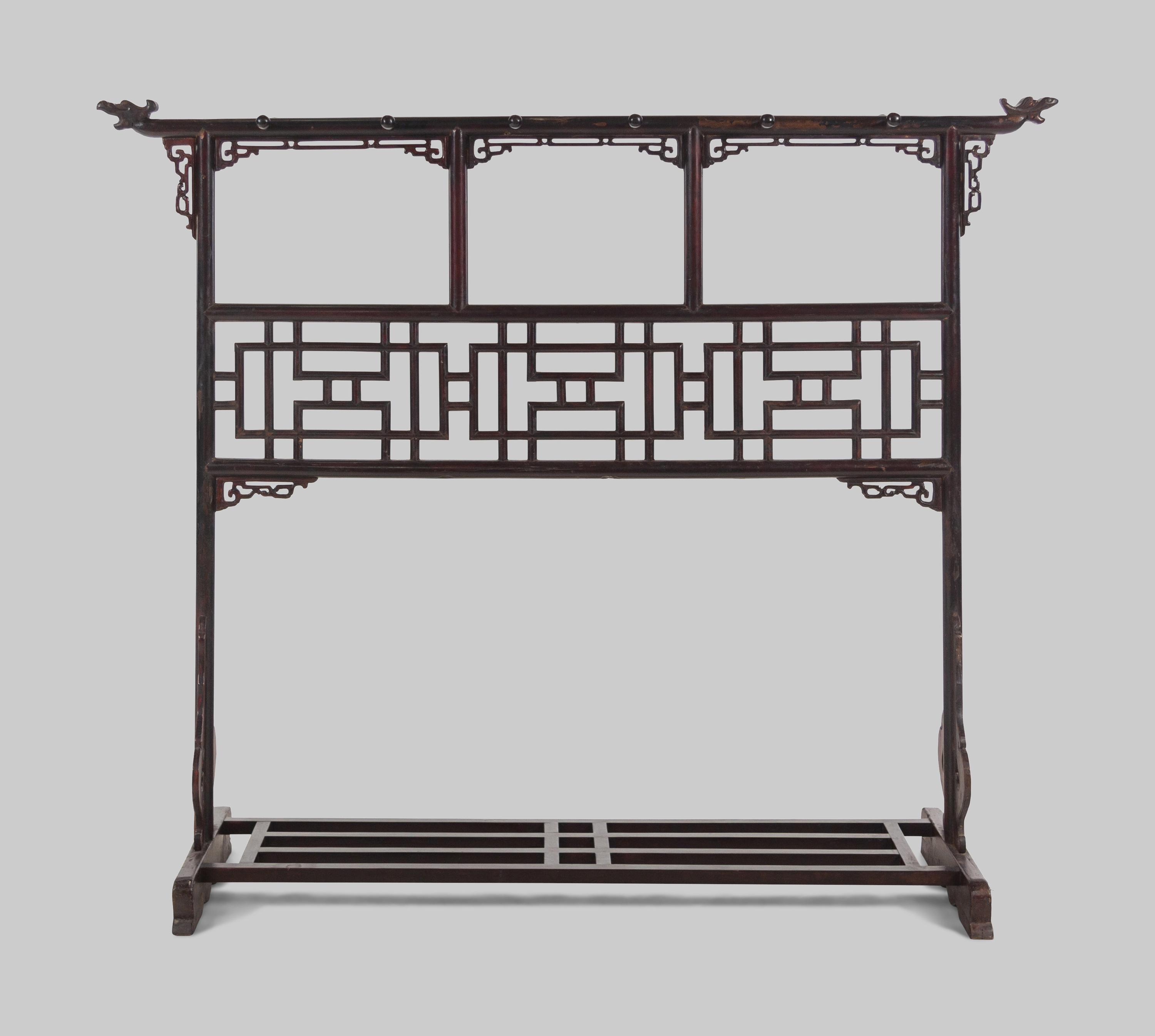 A Chinese Brown Lacquered Softwood Cloth Rack