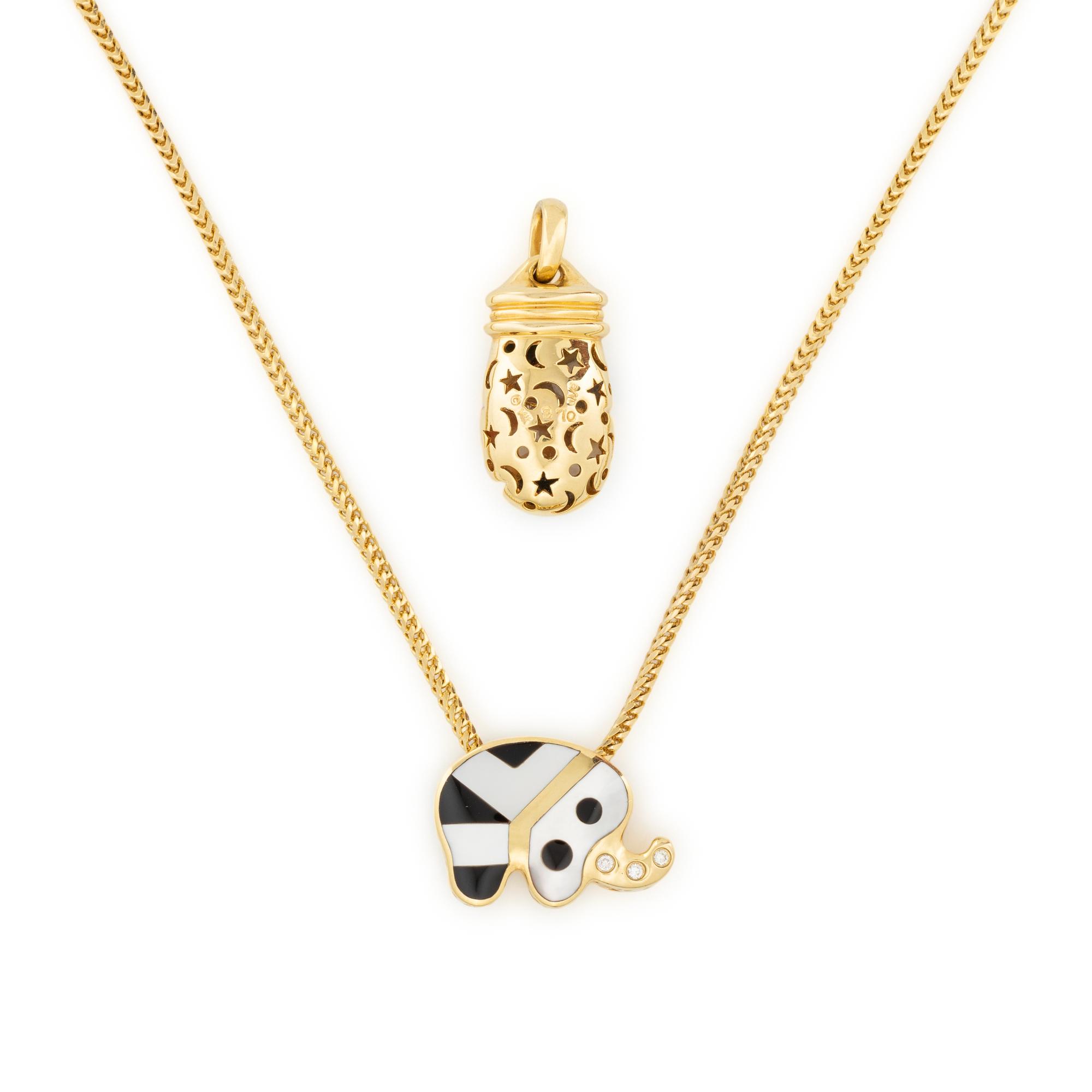 ASCH GROSSBARDT, YELLOW GOLD AND MULTIGEM PENDANTS