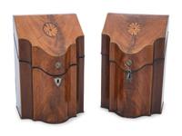 A Pair of George III Mahogany and Marquetry Cutlery Boxes
