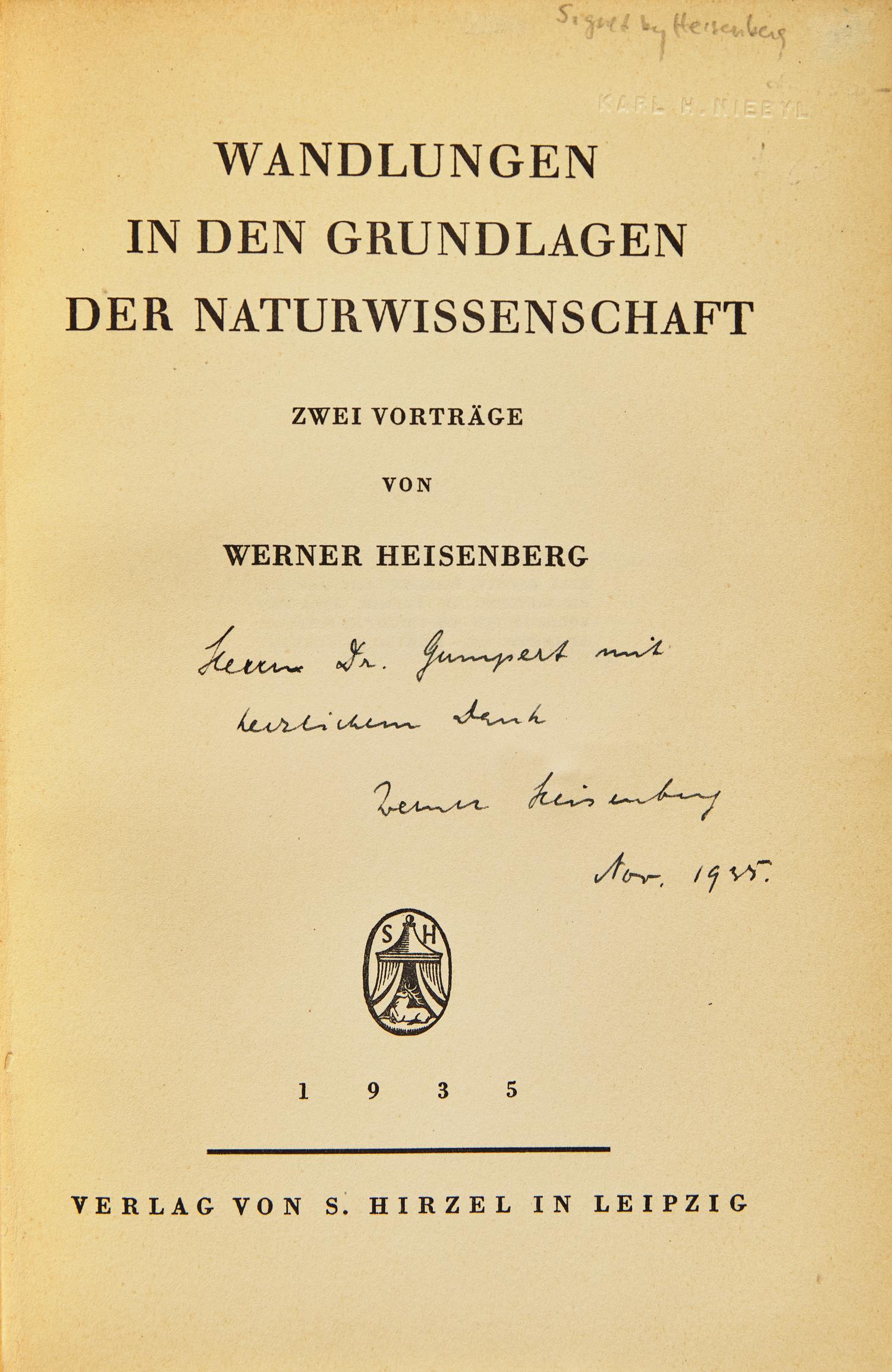 [Science, Medicine & Mathematics] Heisenberg, Werner. Wandlungen in Den Grundlagen der Naturwissenschaft