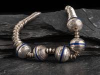 Silver and Lapis Graduated Navajo Pearl Necklace