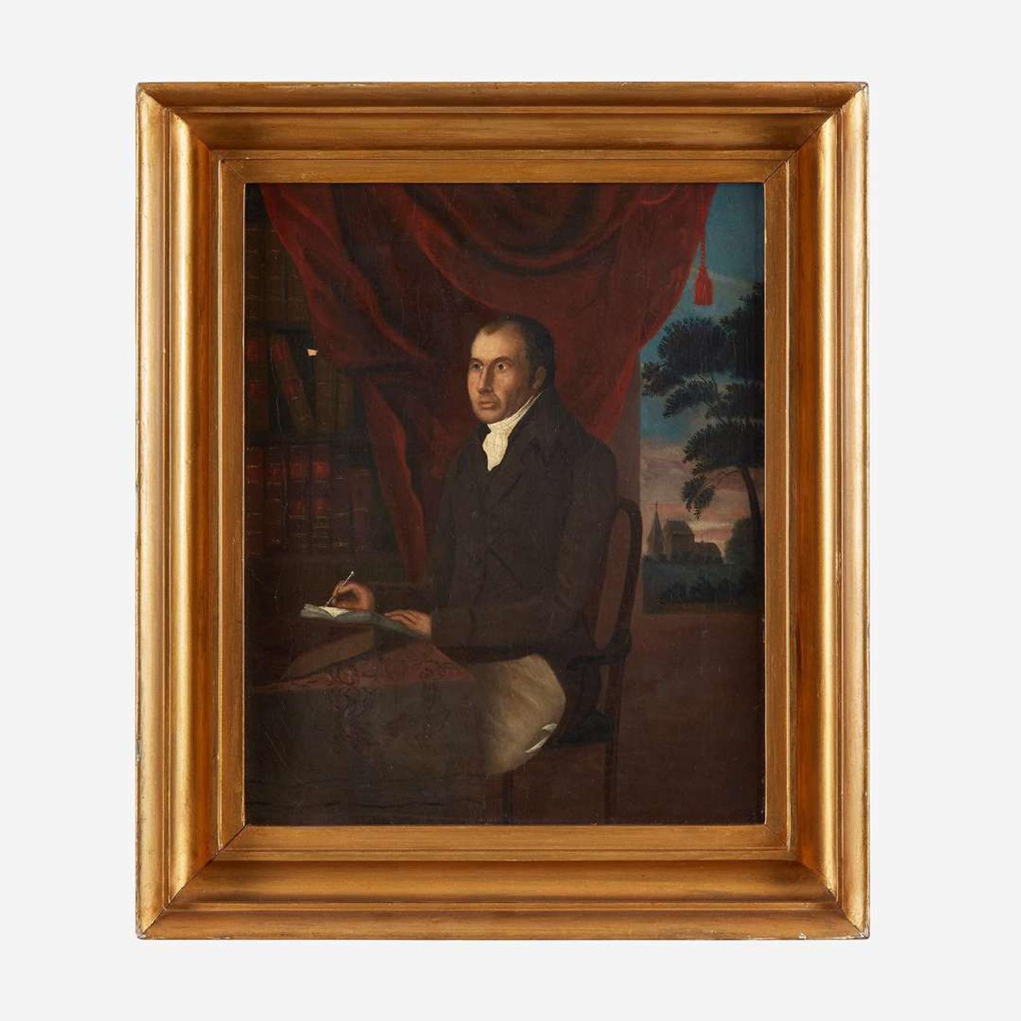 English School 18th century Two Works: Portrait of a Reverend and Small Portrait of a Gentleman Seated in His Library, circa 1795