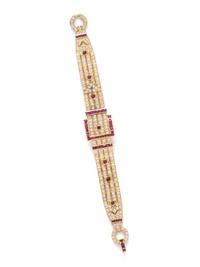 DIAMOND AND RUBY BELT MOTIF BRACELET
