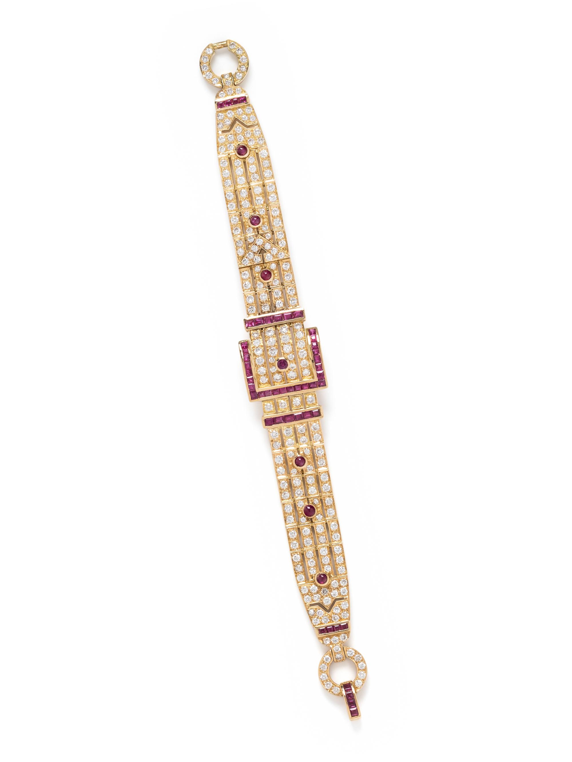 DIAMOND AND RUBY BELT MOTIF BRACELET
