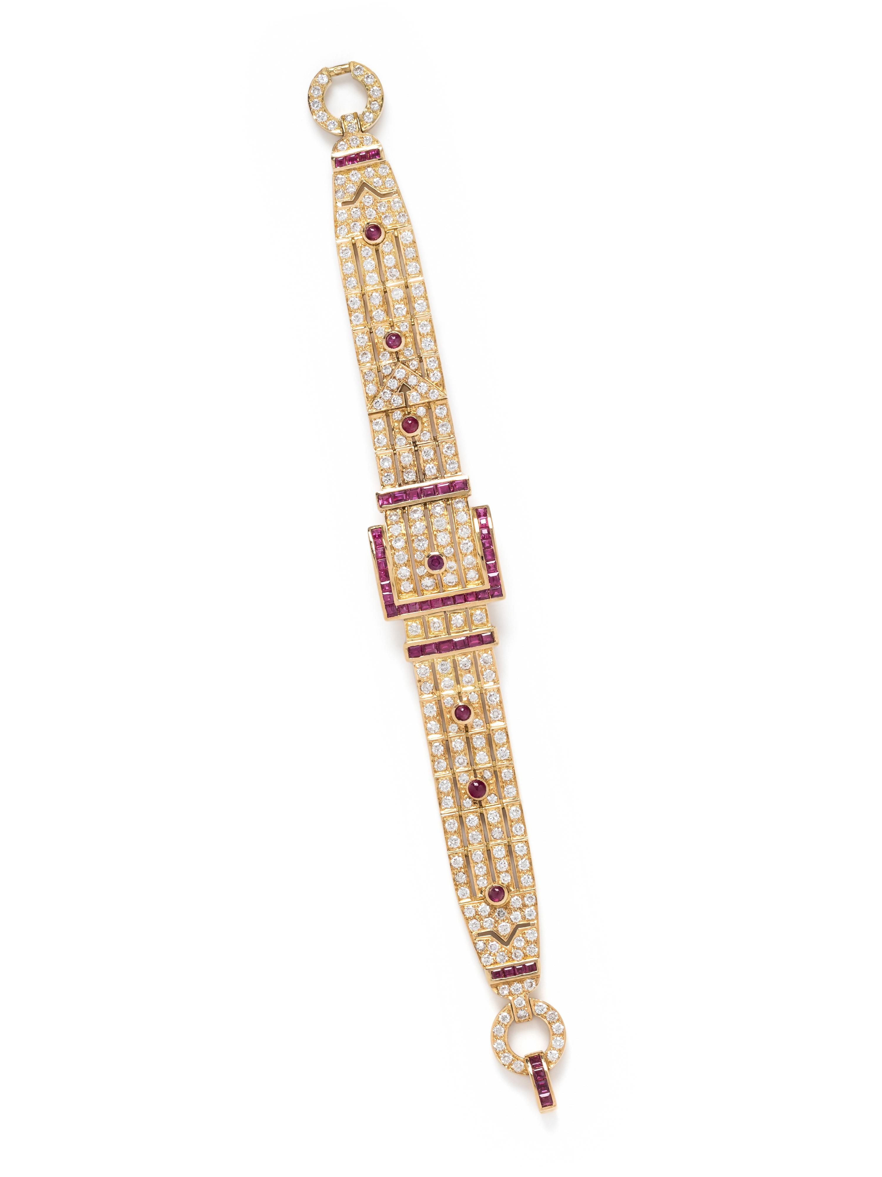DIAMOND AND RUBY BELT MOTIF BRACELET