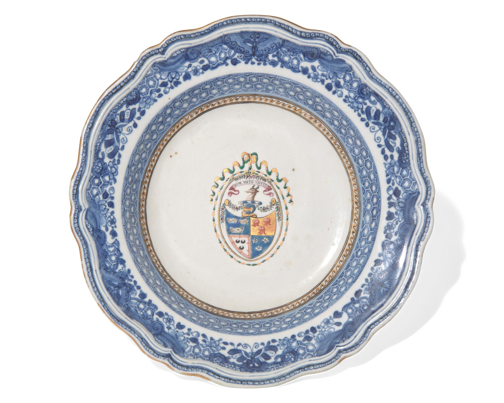 A group of fourteen Chinese Export porcelain tablewares from the "Gordon Dinner Service" and "Gordon Tea Service," late 18th century
