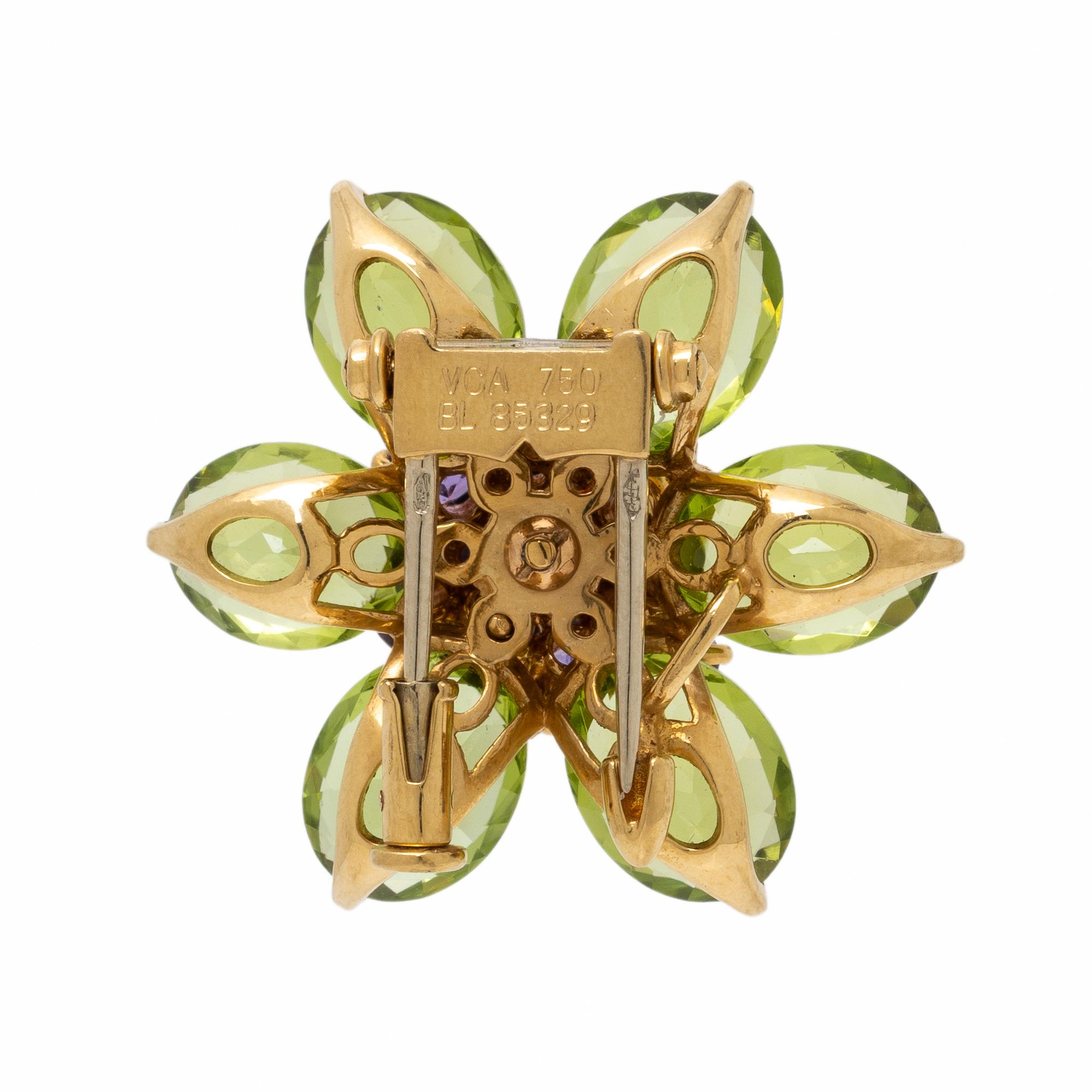 Van Cleef & Arpels, 'Fleurs d'Hawaï', Purple Sapphire, Peridot, and Yellow Gold Flower Brooch