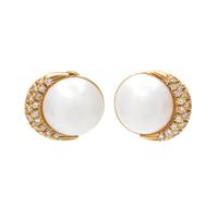 LA TRIOMPHE, CULTURED MABE PEARL AND DIAMOND EARCLIPS