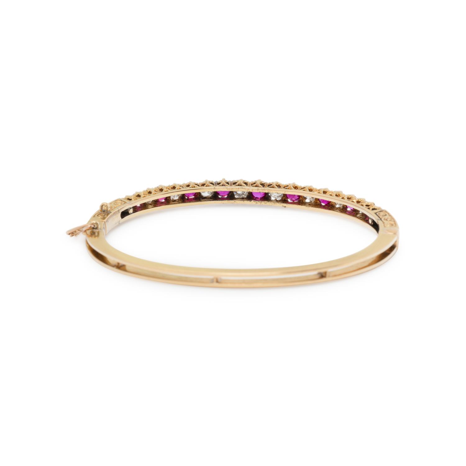 ANTIQUE, RUBY AND DIAMOND BANGLE BRACELET