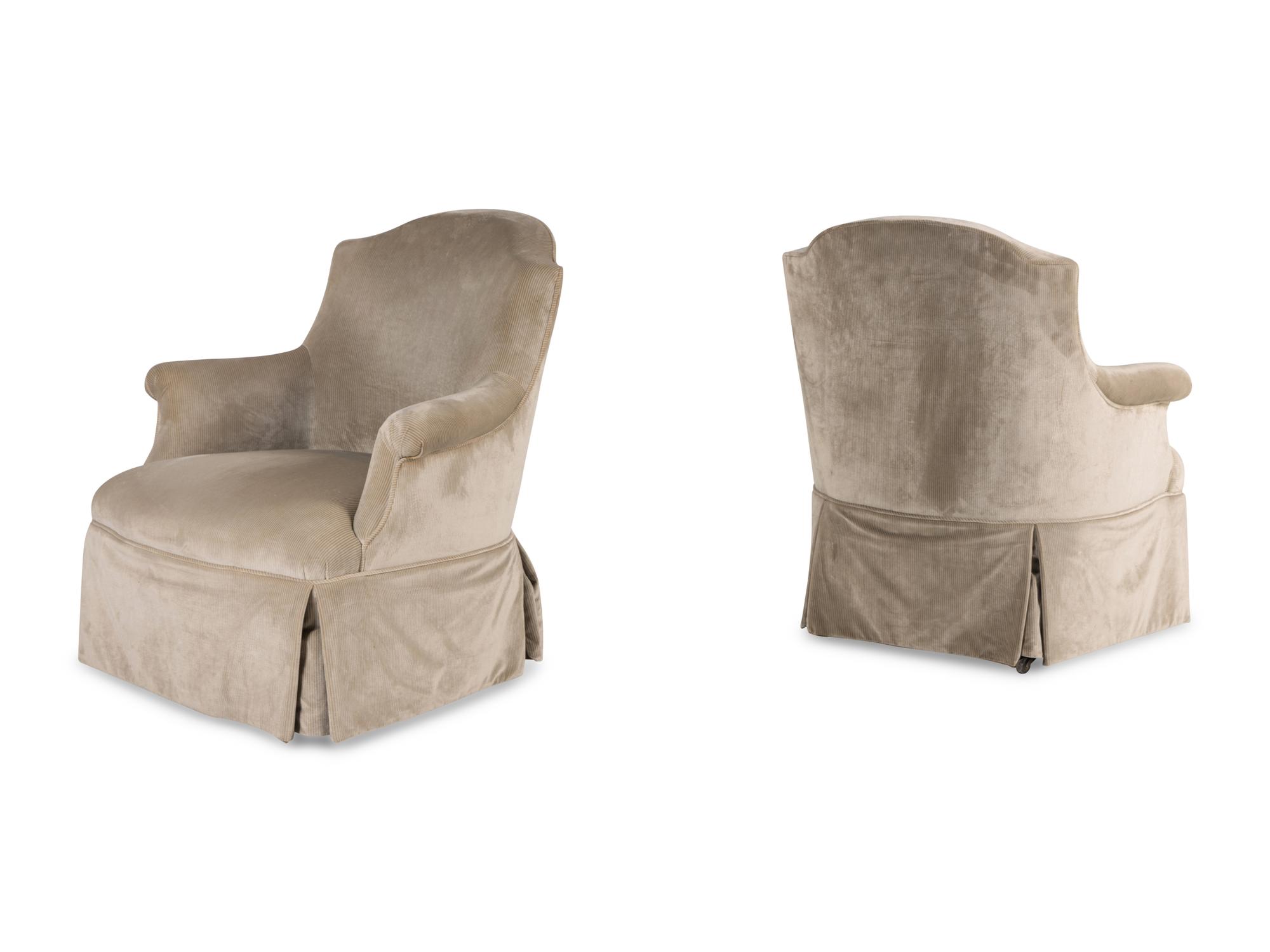 A Pair of French Velvet Upholstered Bergeres