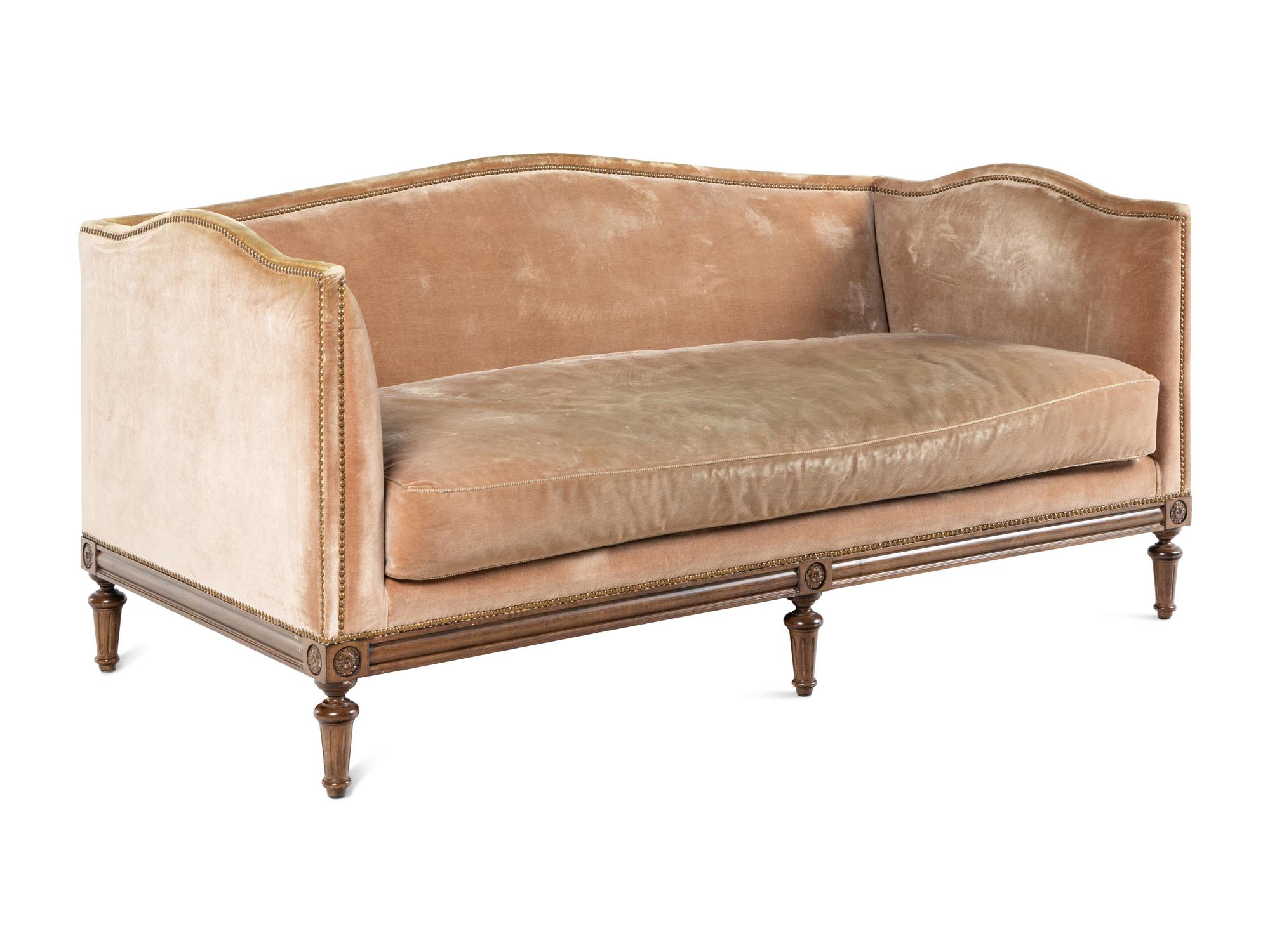 A Custom Louis XVI Style Velvet-Upholstered Sofa
